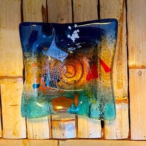 Vintage Anactacia fused Greek art glass ashtray